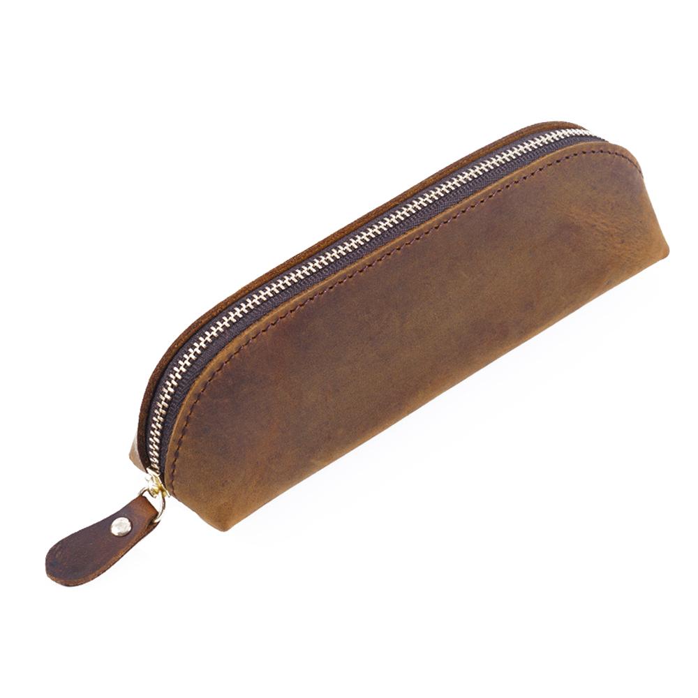 Vintage Reißverschluss Leder Federmäppchen Perfekte Größe Aufbewahrung für Männer & Frauen Schreibwaren & Make-up-Utensilien