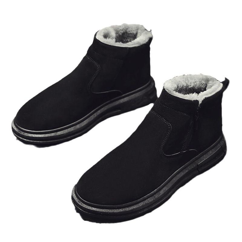 Snow boots men's shoes 2025 winter mid top cotton shoes for outdoor warmth and thick velvet cotton shoes for cold protection