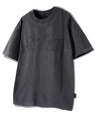 Yosemiti Applique Embroidery Pigment Short Sleeve T-Shirt Smoke Black Yt-306