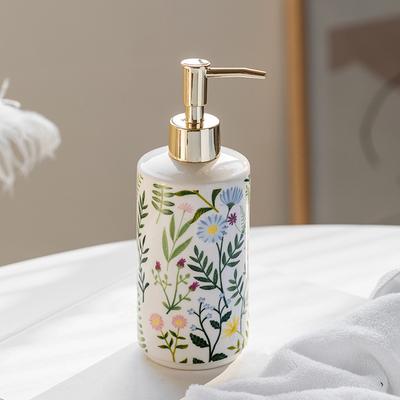 1 Stück Nachfüllbarer Flüssigkeitsbehälter Hotel Druckpumpe Zuhause Keramik Badezimmer Dekor Floral Seifenspender Elegant Fassungsvermögen 430ml