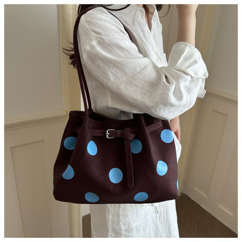 Polka Dot Shoulder Tote Bag Large Capacity Buckle Design For Daily Commuting Shopping