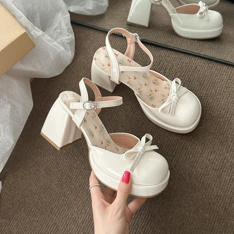 Ein Wort mit Sommer-Feen-Stil mit Rock Damen Dicke Hohe Absätze 2025 Neue Tasche Kopf Sandalen Französische Mary Jane Schuhe