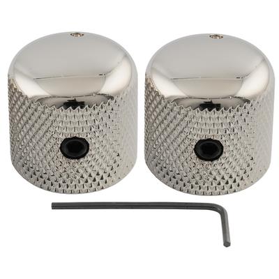Musiclily Pro Steel Knurled Dome Knobs with Side Indicator for Electric Guitars and Nickel of 1/4" Threads, Metric/Inch Dots, Basses, (Set 2)