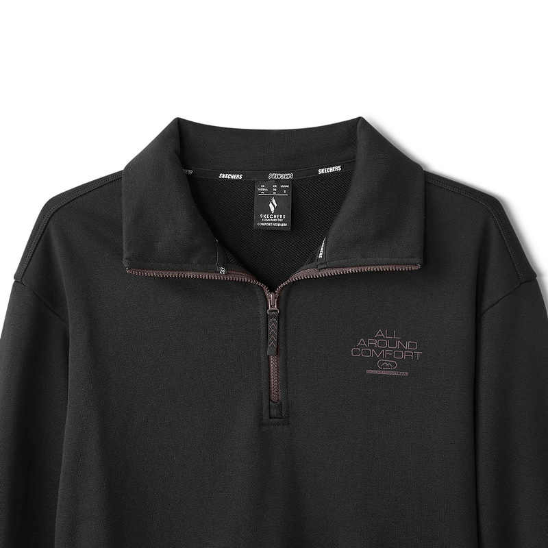 Skechers Outdoor Series Letter Collar Pullover Half-Zip Sweatshirt Women Sweatshirt Carbon-Black L424W002-0018