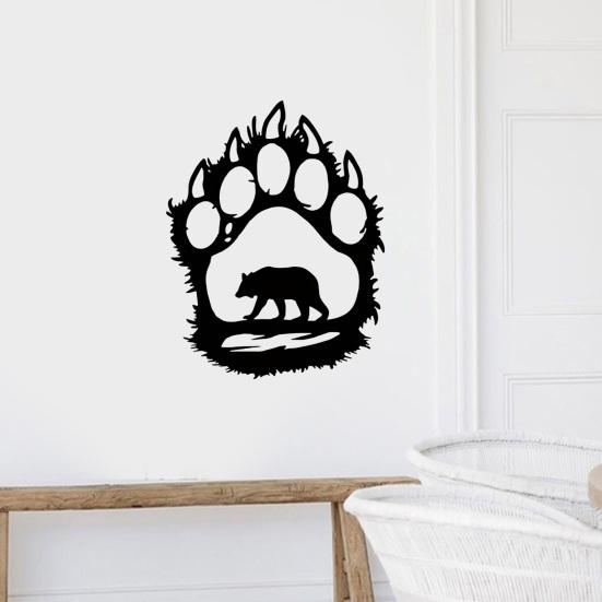 Farmhouse Style Wall Art Metal Hollow Out Bear Art, Rustic Forest Landscape Hanging Sculpture with Paw Handmade Wooden Decoration Prints,