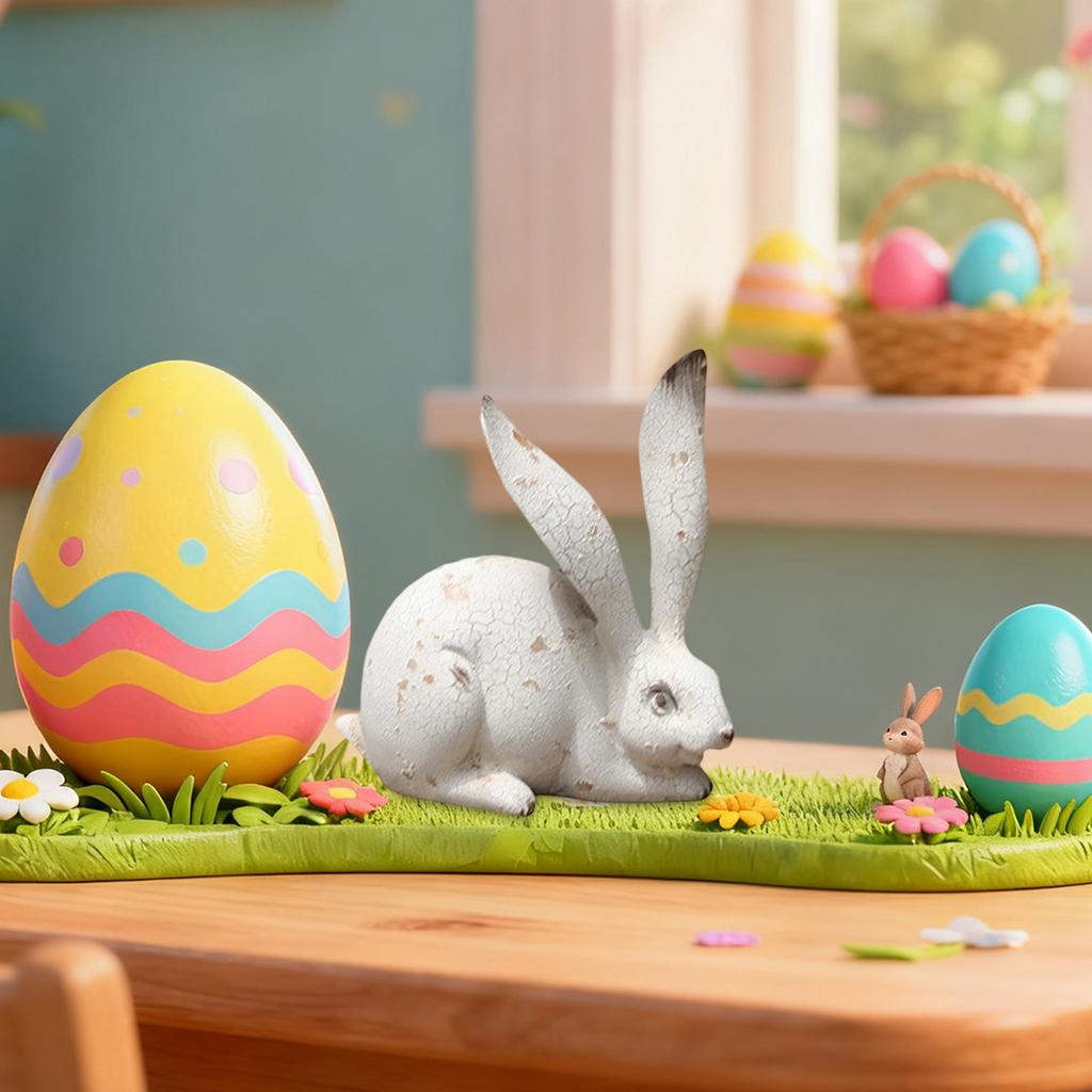 Resin Easter Bunny Simulation Animal Sculpture Ornament Retro Tale Gift
