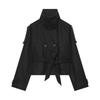 Womens Commute Style Stand Collar Double Breasted Short Coat Solid Color Loose Fit Long Sleeve Outerwear