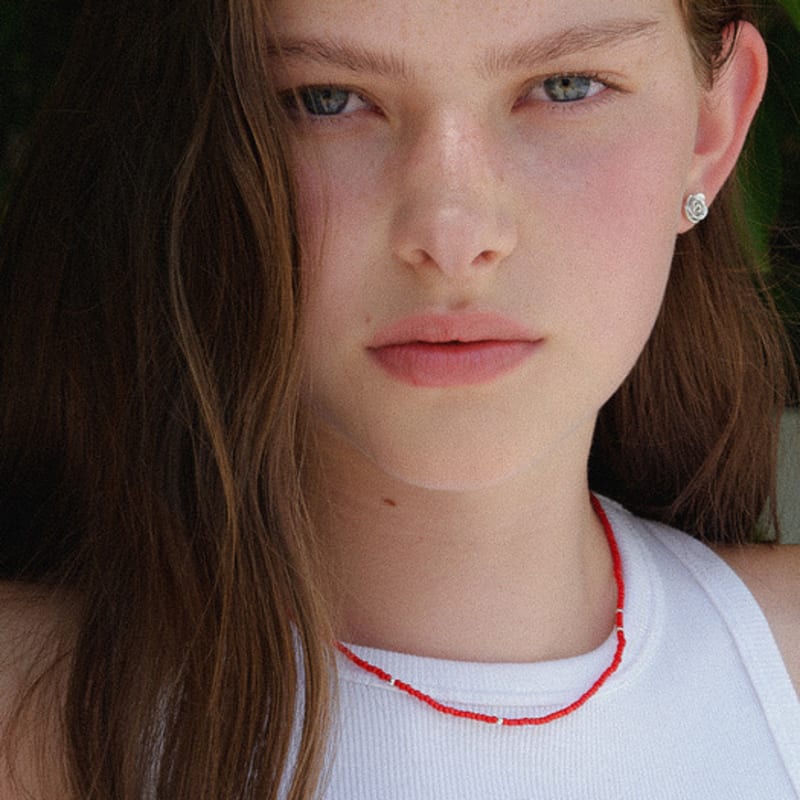 leeENoir Red Beads Silver Ball Necklace