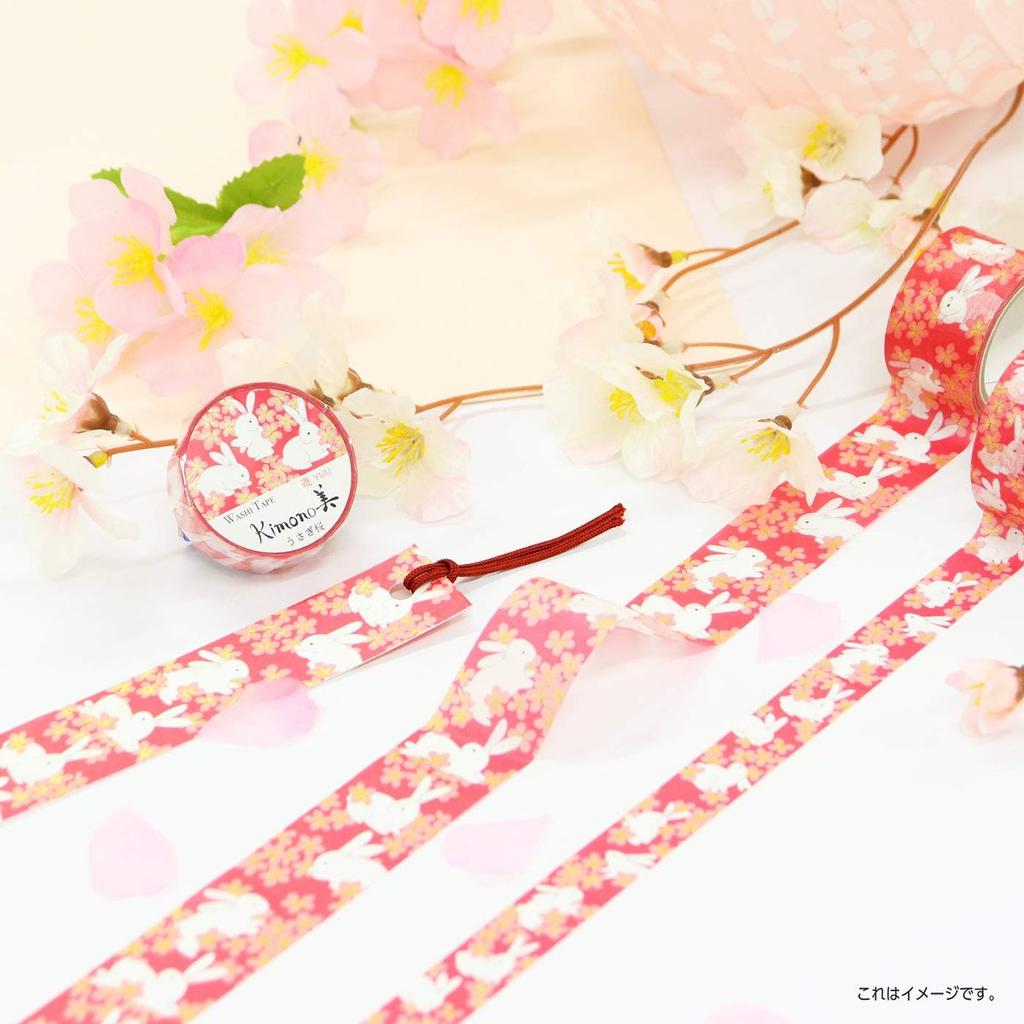 Kamiiso Washi Masking Tape Kimono-bi 3-Roll Set (Cherry Blossom, Shiki Hanzakura, Usagi Sakura) 15mm X 7m Japanese Craft Tape GR-0507
