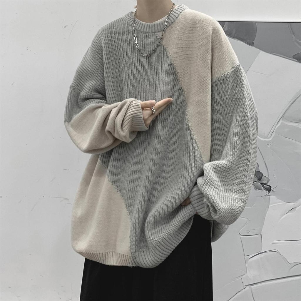 Irregular Splicing Sweater for Men, American Style Lazy High-end Knitted Sweater, Autumn and Winter Oversize Couple Sweater Jacket