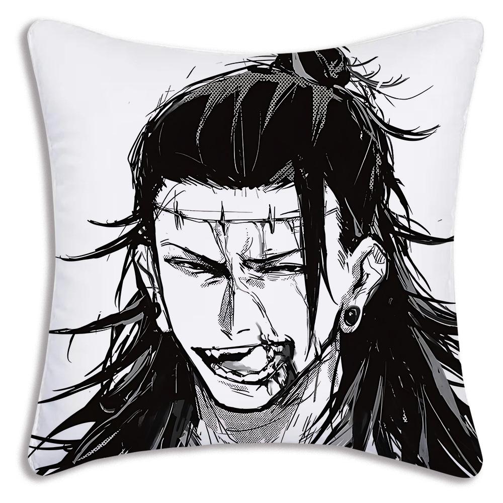 Hot Anime Jujutsu Kaisen Pillow Covers Cartoon Sofa Decorative Home Double-Sided Printing Short Plush Cute Cushion Cover