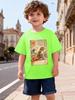 Vintage Ukiyo-e Style Monkey Retro Wave Art Graphic Print T Shirt Family Matching Boys Girls Kids Casual Short Sleeve Tops