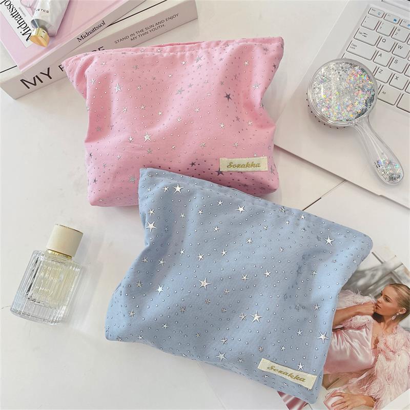 Cute Sweet Star Sequin Cosmetic Bag Large Capacity Portable Travel Storage Bag Women Simple Clutch Bag Girly Toiletry Bags Gifts