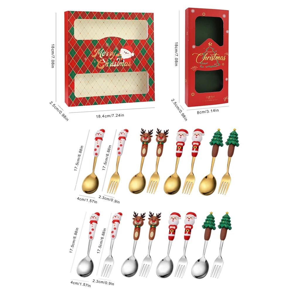 Christmas Dinnerware Stainless Steel With Luxury Gift Box Tableware Dessert Fork Coffee Spoon Santa Cutlery For Christmas