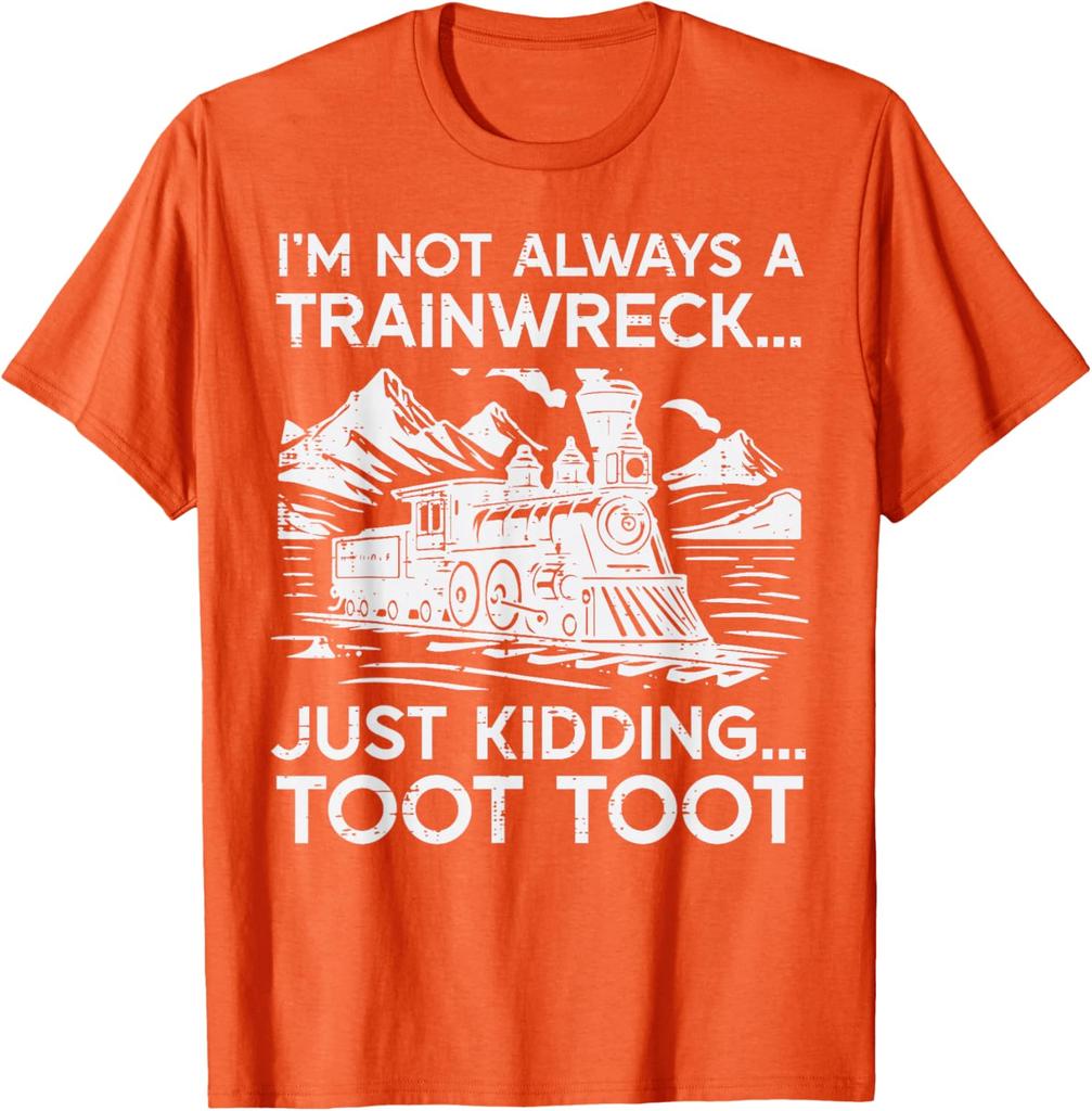 Trainwreck Funny Saying Locomotive Graphic Tee Casual Short Sleeve Cotton TShirt for Men Women