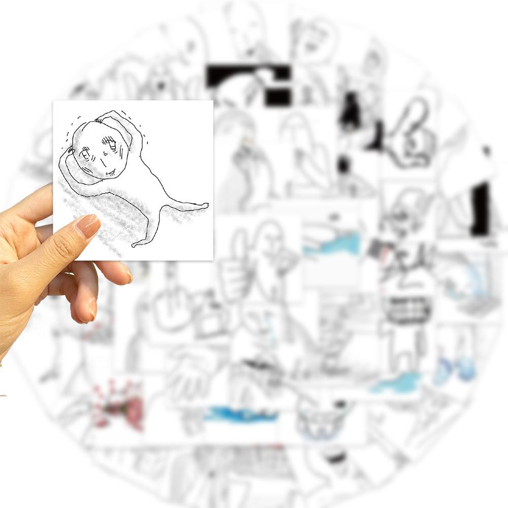 62Pcs Black and White Graffiti Emotional Breakdown Emoji Stickers, Material Stickers, Decorative Phone Cases, Water Cups, Guitar