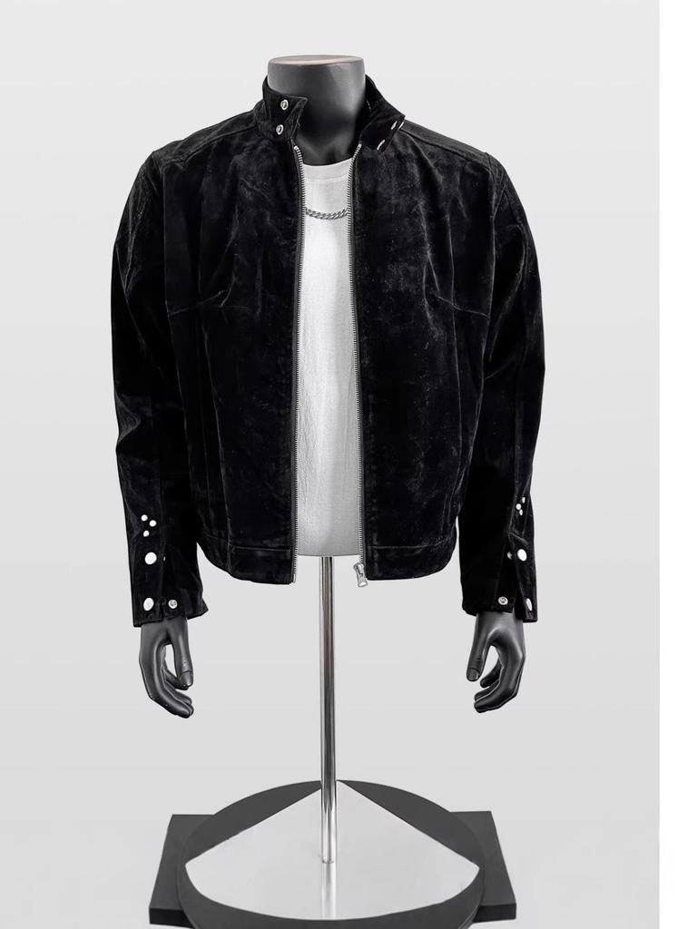 Vintage Retro Suede Stand Collar Buckle Men's Loose Jacket