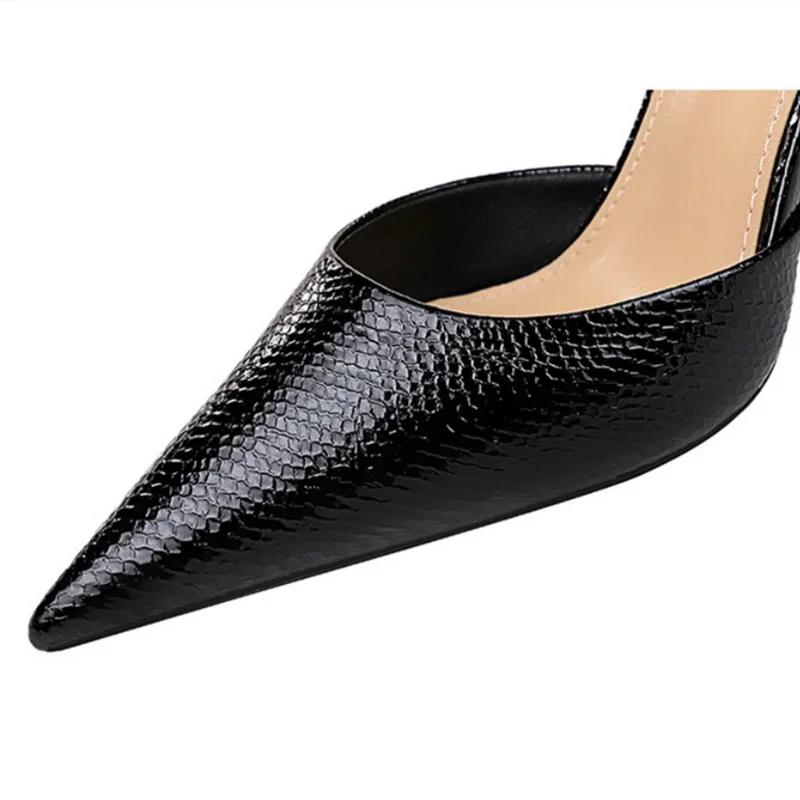 Etiqutte – sandales à texture serpent pour femmes, avec sangle à boucle, talons chaton de 8cm, robe OL, talons aiguilles, bout pointu, escarpins noirs et beiges, 34-43