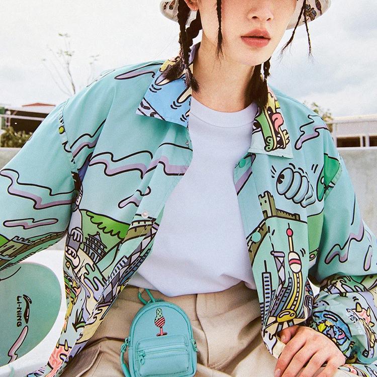 Li-Ning Cartoon All-Over Print Casual Long Sleeve Shirt Jacket Unisex shirts Green AFDR797-3