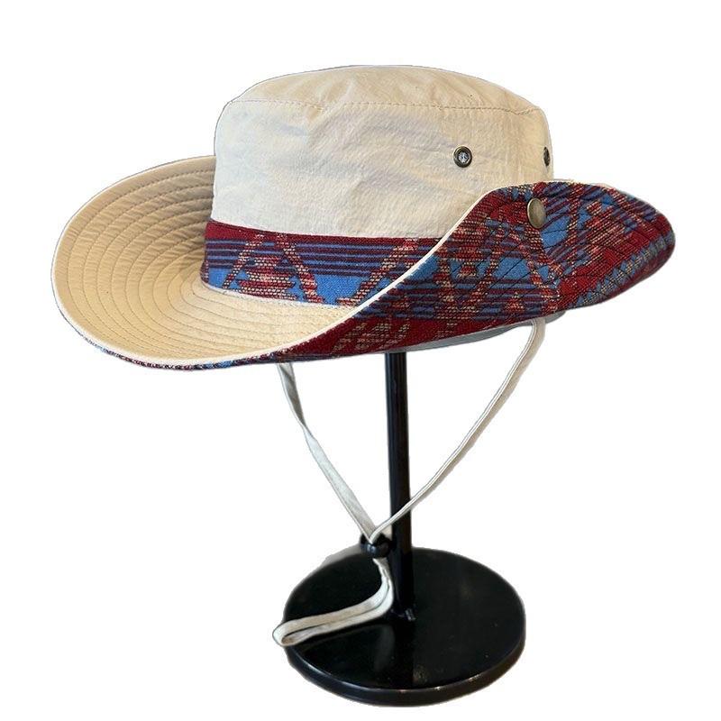 New Retro Mountaineering Hat Ethnic Style Outdoor Large Brim Sun Hat Sun Protection Summer Sun Cover Fisherman Hat Children