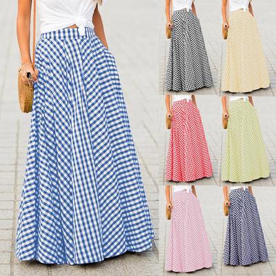 Ladies' Fashionable, Elegant, Versatile Temperament Plaid Mid Length, High Waist, Large Swing Skirt With A Sense Of Drape, Half Skirt
