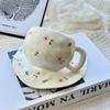 Wind Hand-squeezed Ceramic Coffee Cup and Saucer Set, Hand-painted Flowers, Cute Mugs, High Value
