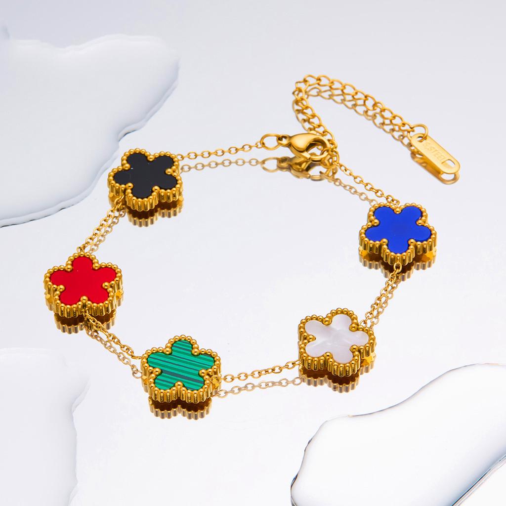 Color Zircon clover stainless steel new plant five-leaf flower bracelet hot Zircon Zircon gifts for women
