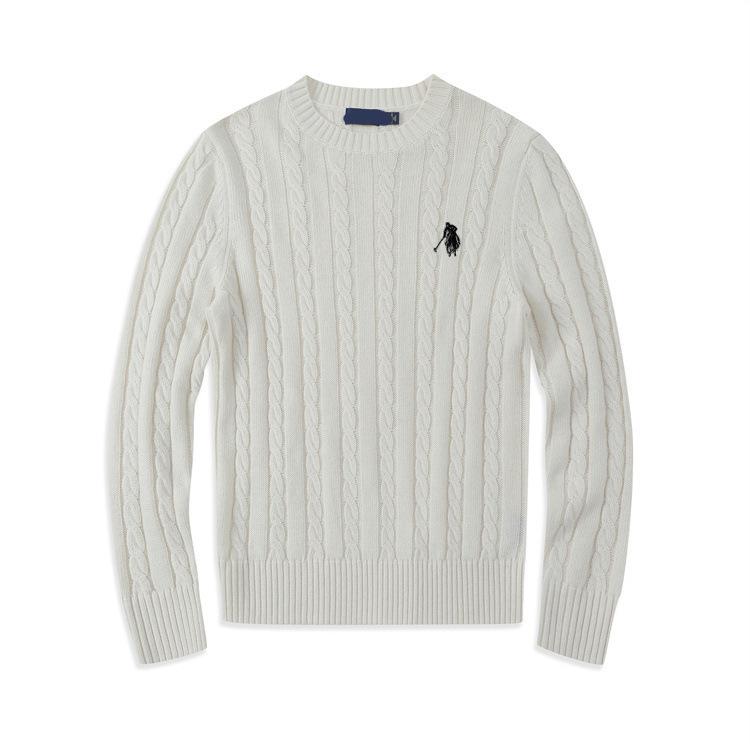 Baoluo Original Little Horse Men's Sweater - Autumn/Winter Cable Knit, Round Neck, Embroidered, Pure Cotton Knitwear