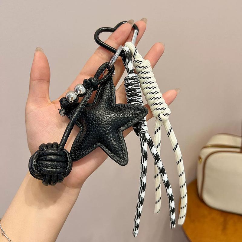 Bag Charm PU Leather Five Pointed Star Bag Pendant Woven Rope -Lost Leather Star Girl Sporty