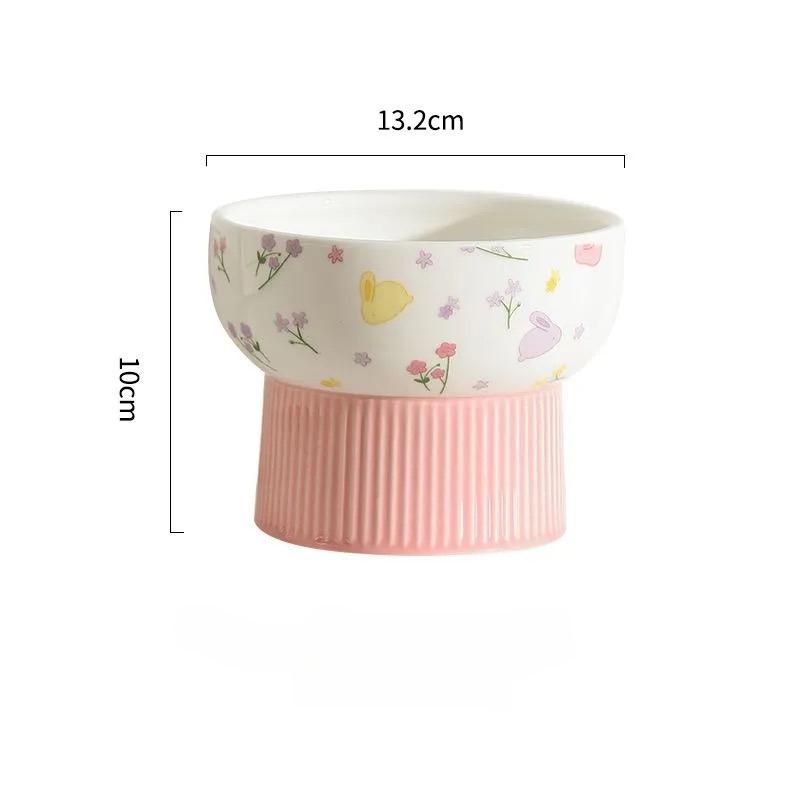Creative Ceramic Drinking Water Food Tall Footed Bowls, Anti Overturning Neck Protection, Large Caliber, Cat Bowl, Supplies, 1Pc