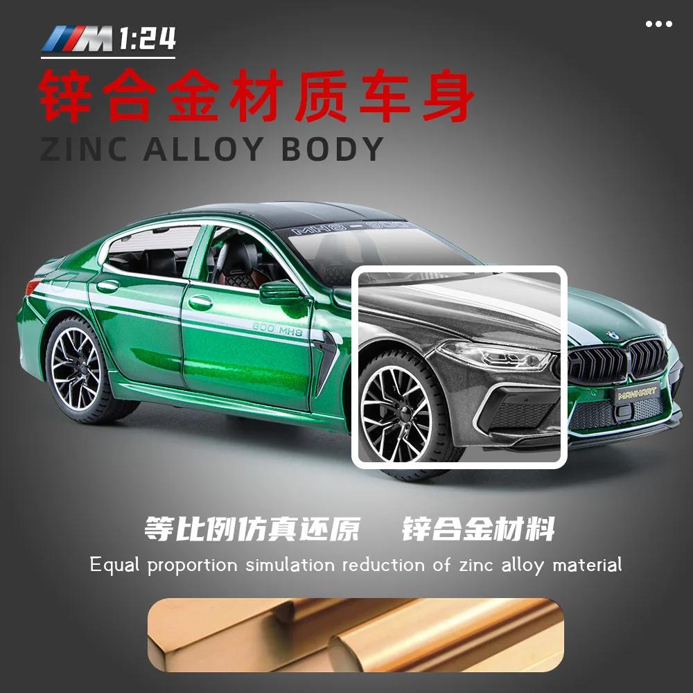 1:24 BMW M8 MH8 800 MANHART Alloy Car Model Diecast Metal Toy Vehicles Car Model Sound and Light High Simulation Kids Gift