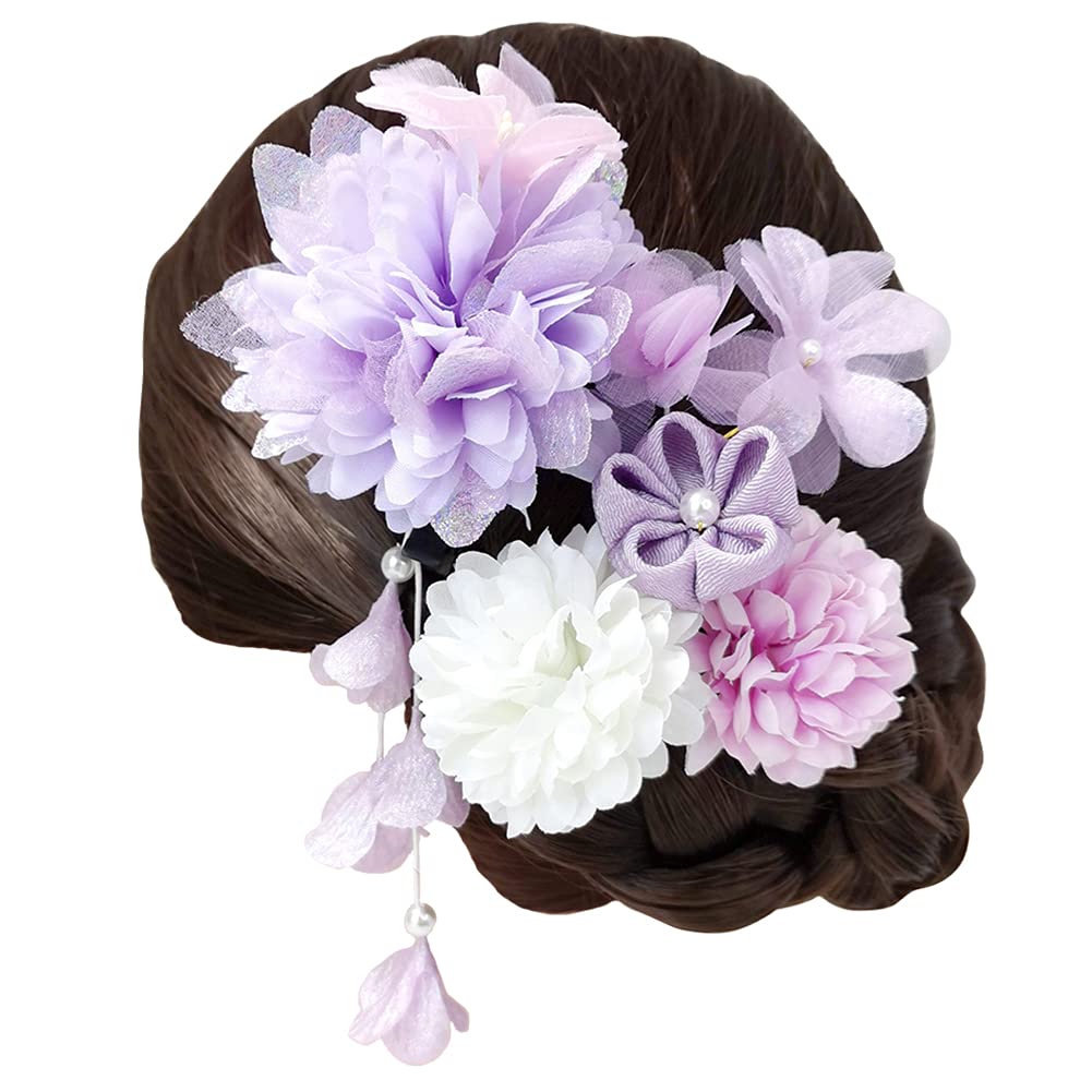 

OTAKUMARKET Hair Coming of Age Hair 4 Piece Japanese Graduation Hair High Quality Artificial Hair 4 Colors Ornament, Yukata, Shichi-Go-San, Ceremony,