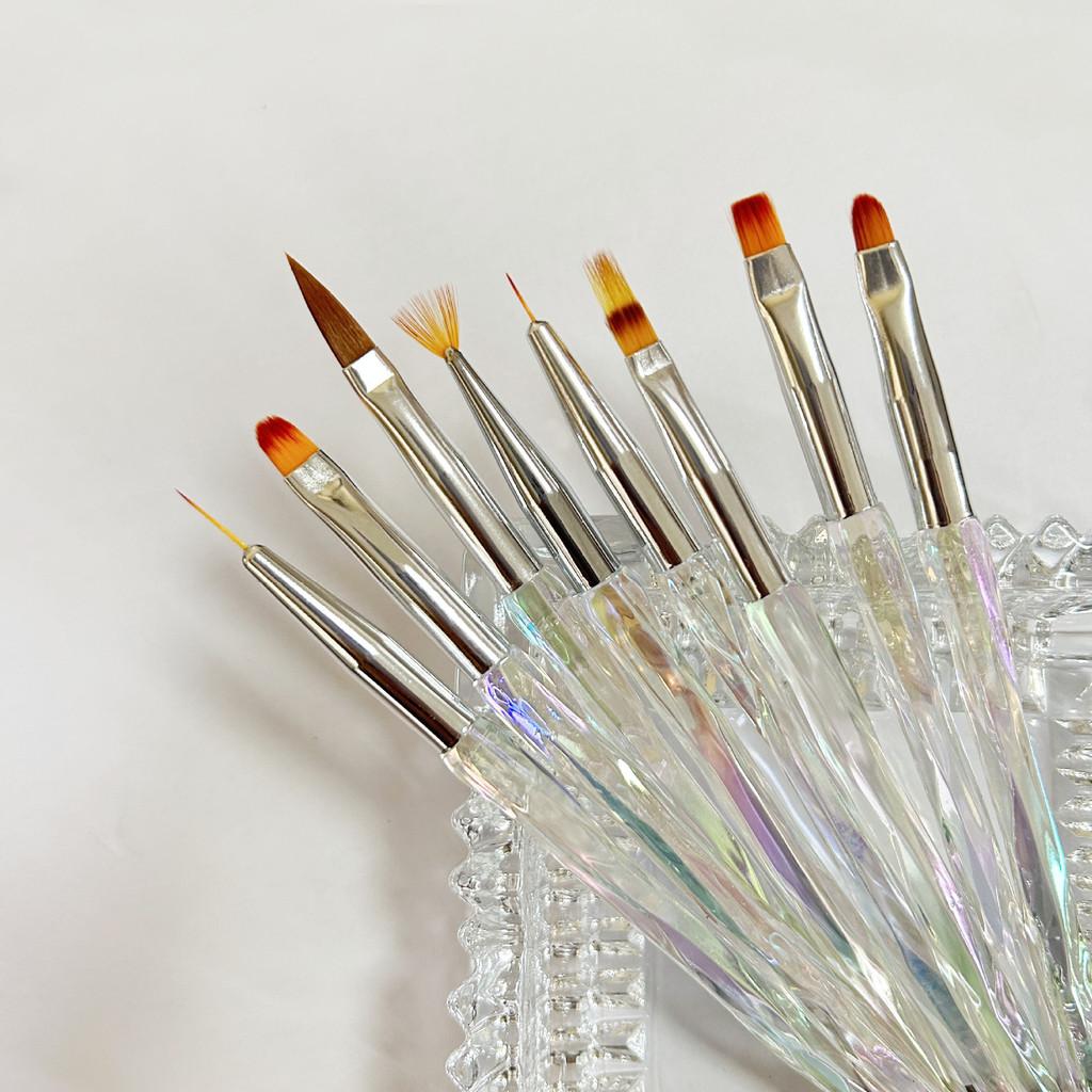 8pcs/set Aurora Acrylic Nail Art Painting Pens for Nail Design Soft Slender Brush Gradient Gel Drawing DIY Brush