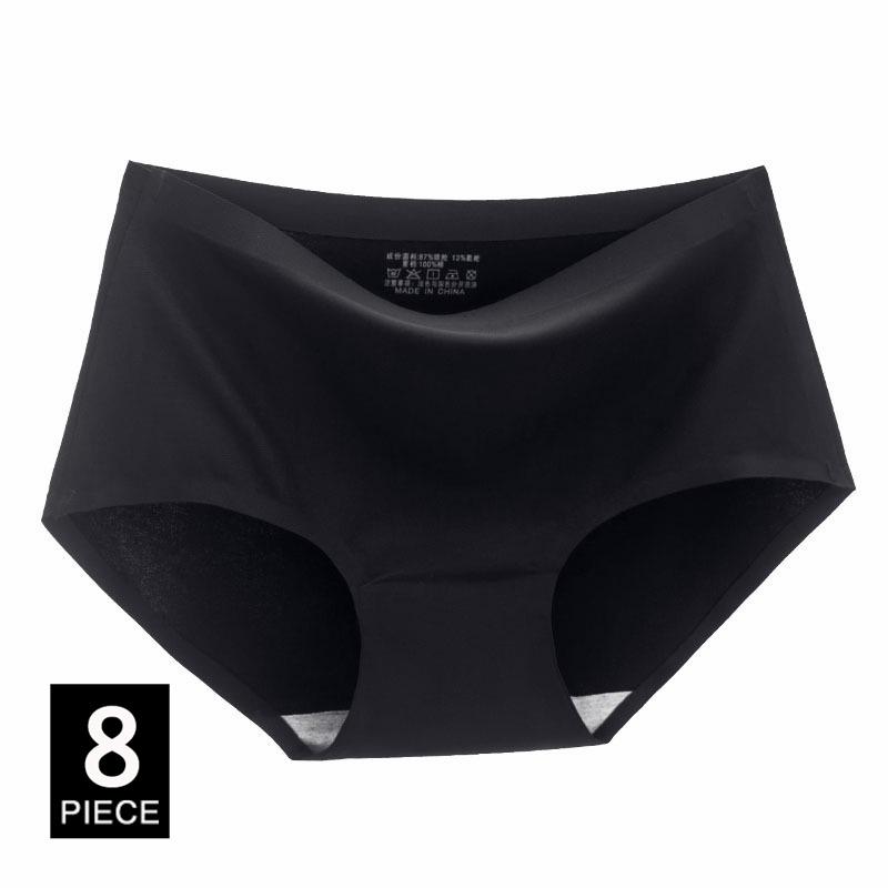 Women's Panties Solid Seamless Underwear Plus Size Comfortable Briefs Silk Satin Lingerie Health Underpants 8 PCS/Set