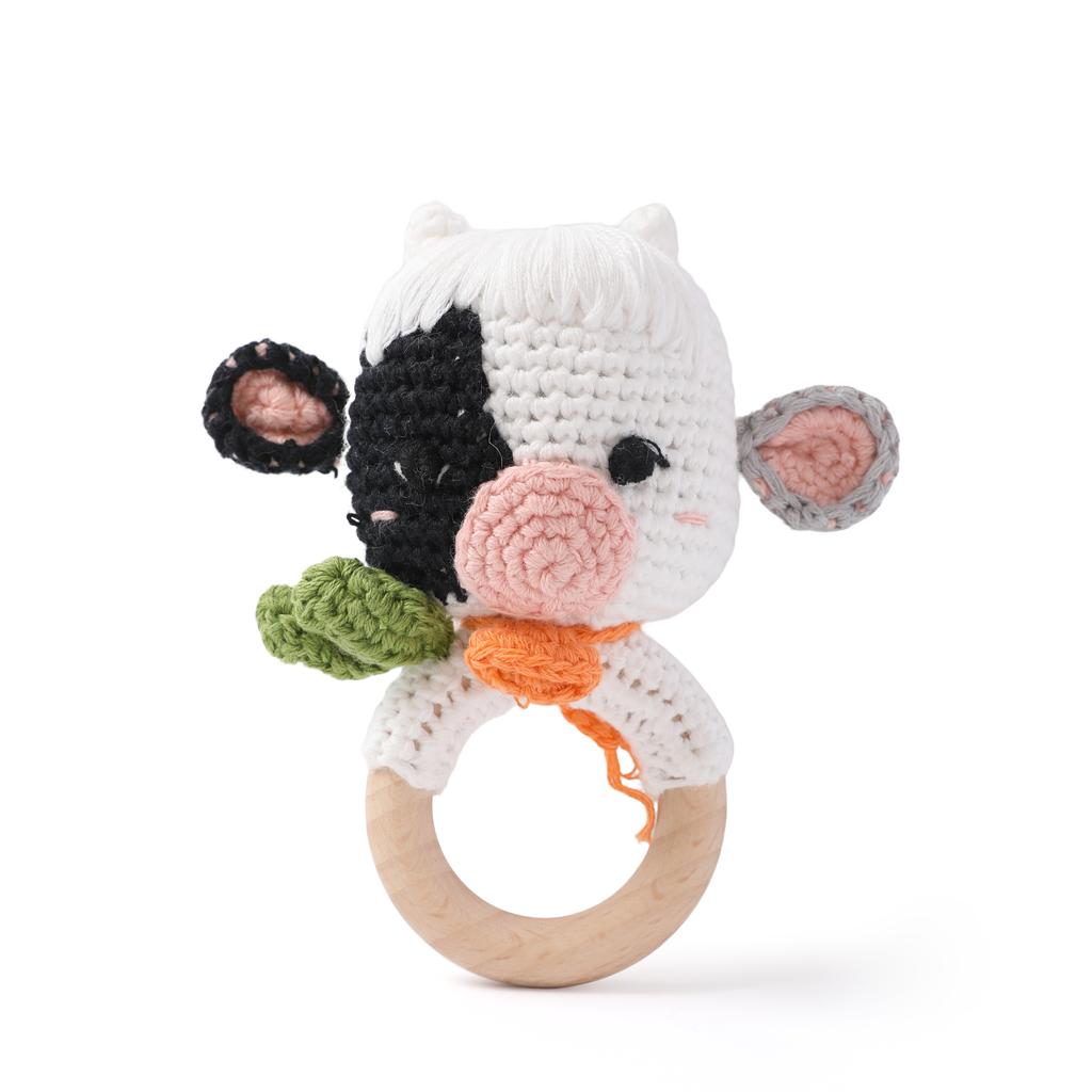 1Pc Crochet Animal Bear Rattle Toy Soother Bracelet Wooden Teether Ring Baby Product Mobile Pram Crib Wooden Toys Newborn Gifts