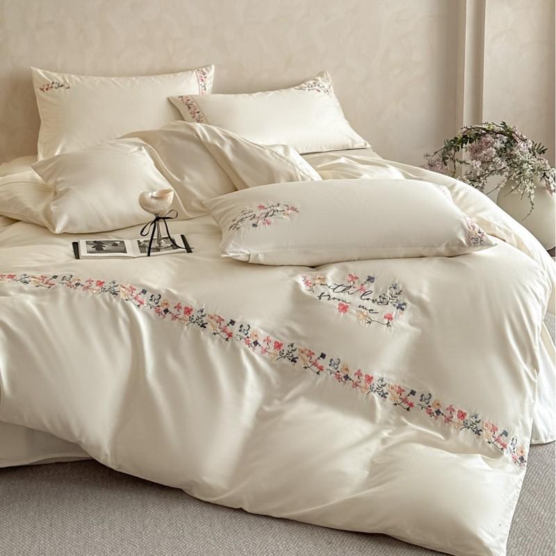 A-Line Luxury Embroidered Cotton Bedding Set 4-Piece Soft Breathable All-Season Bed Linens