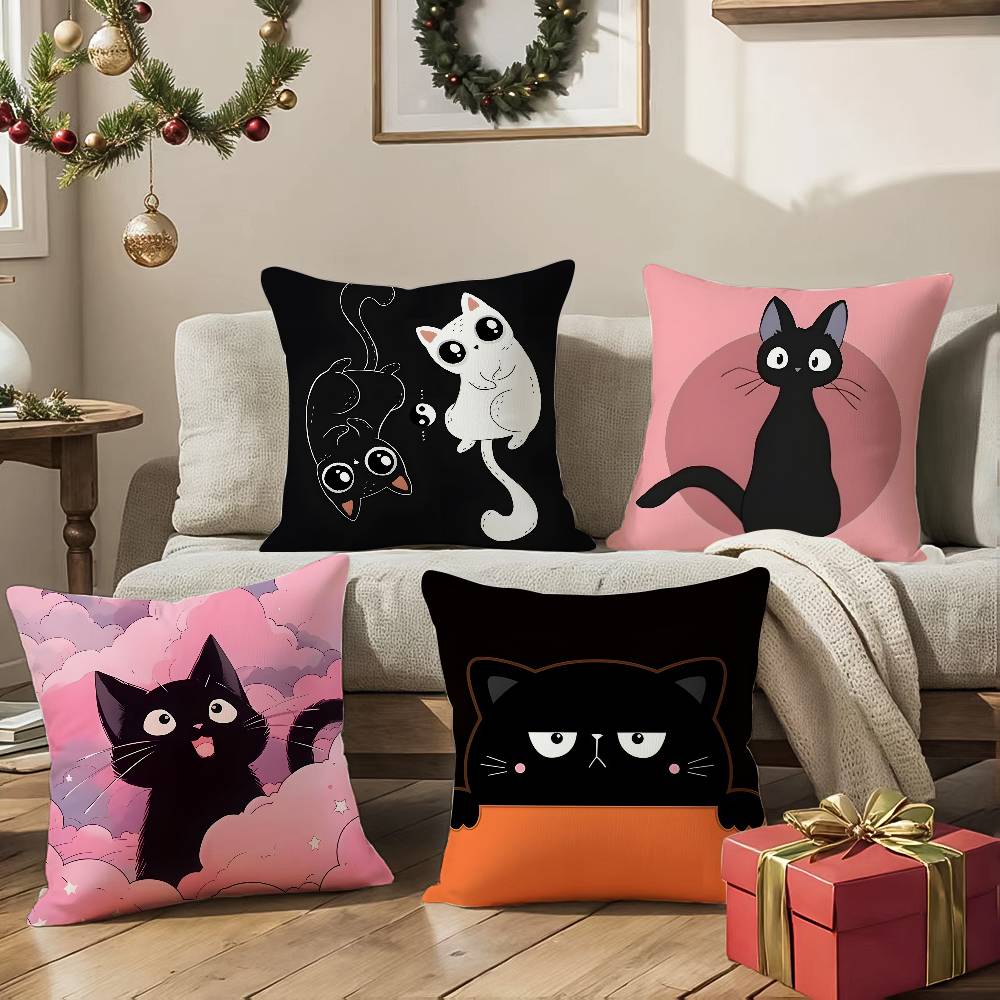 Cartoon Cat Surprise Accompanying Print Pillow Case Comfort Sofa Bed Silky Elegant Invisible Zipper Decorative Cushion Cover