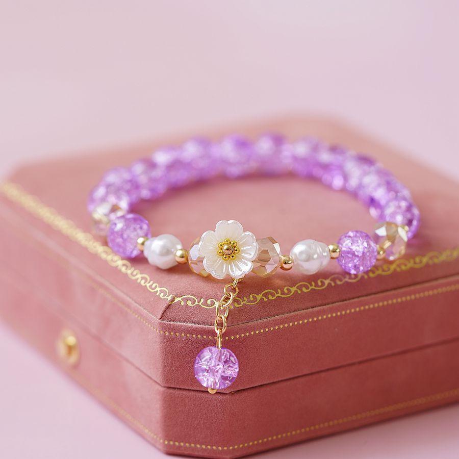 Crystal Beads Bracelet Women Pearl Flower Pendant Friendship