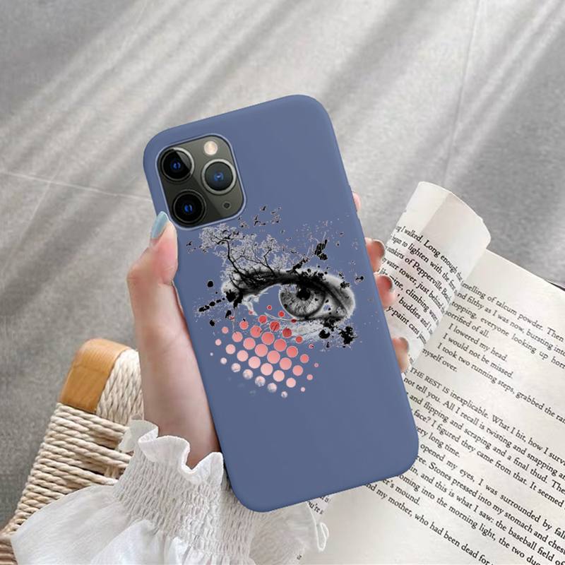 Eyes Art Phone Case for iPhone 11 12 13 Mini Pro Xs Max 8 7 6 6S Plus X XR Solid Candy Color Case