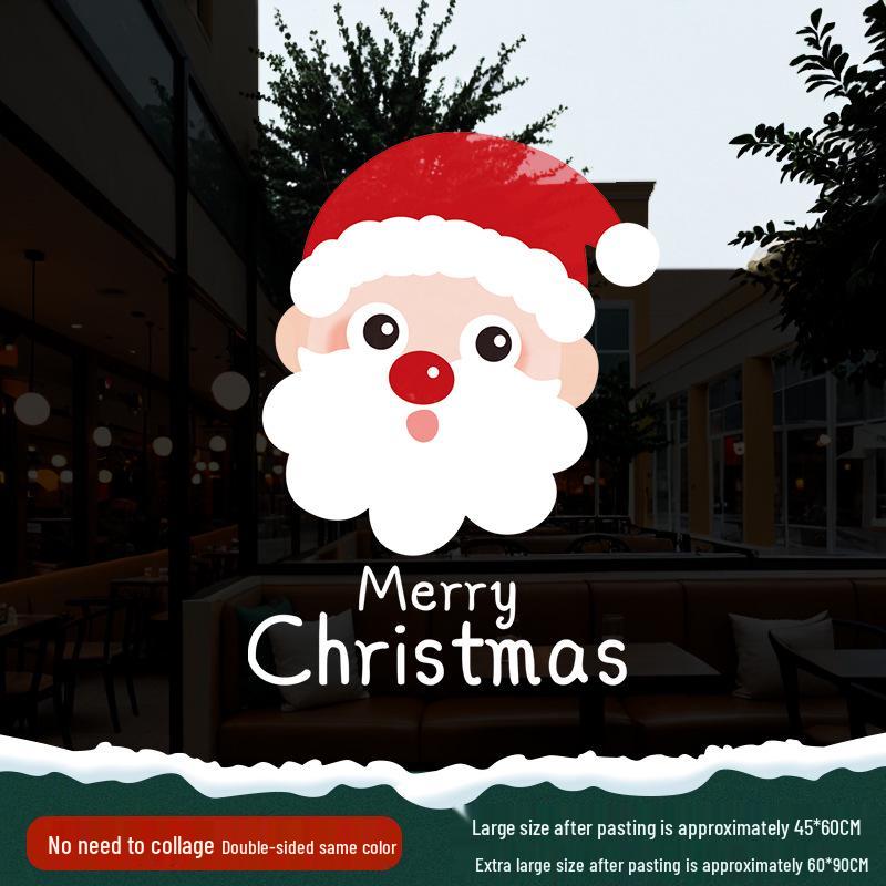 Christmas Santa Claus Window Cling Sticker - Mall Decor Scene, Static Glass Sticker for Door and Window