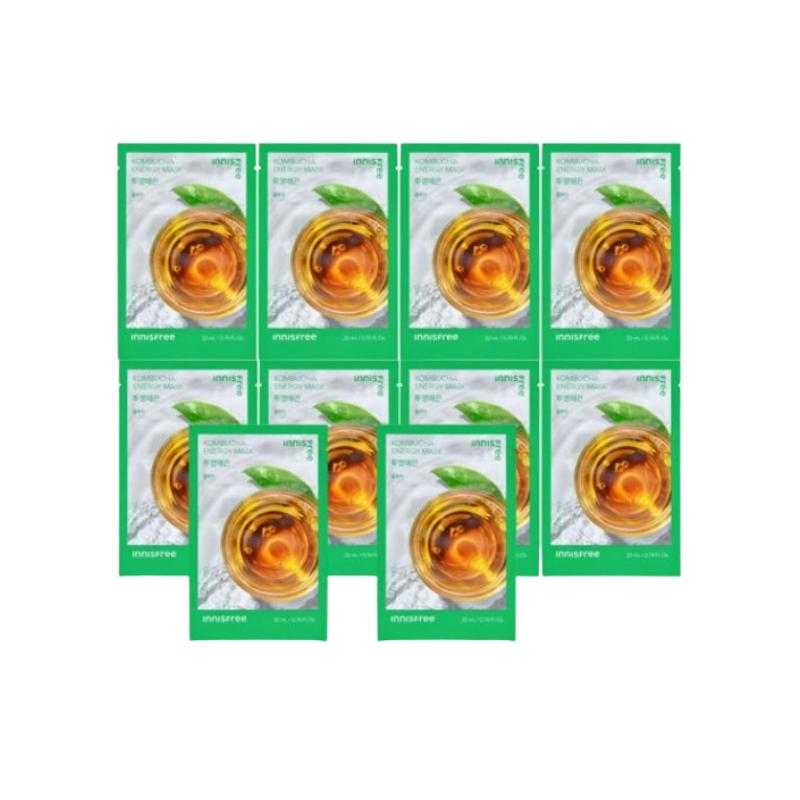 Innisfree Kombucha Energy Mask 22ml X 10 Sheets | Detoxifying & Revitalizing Sheet Mask with Kombucha Tea Extract | Korean Skincare