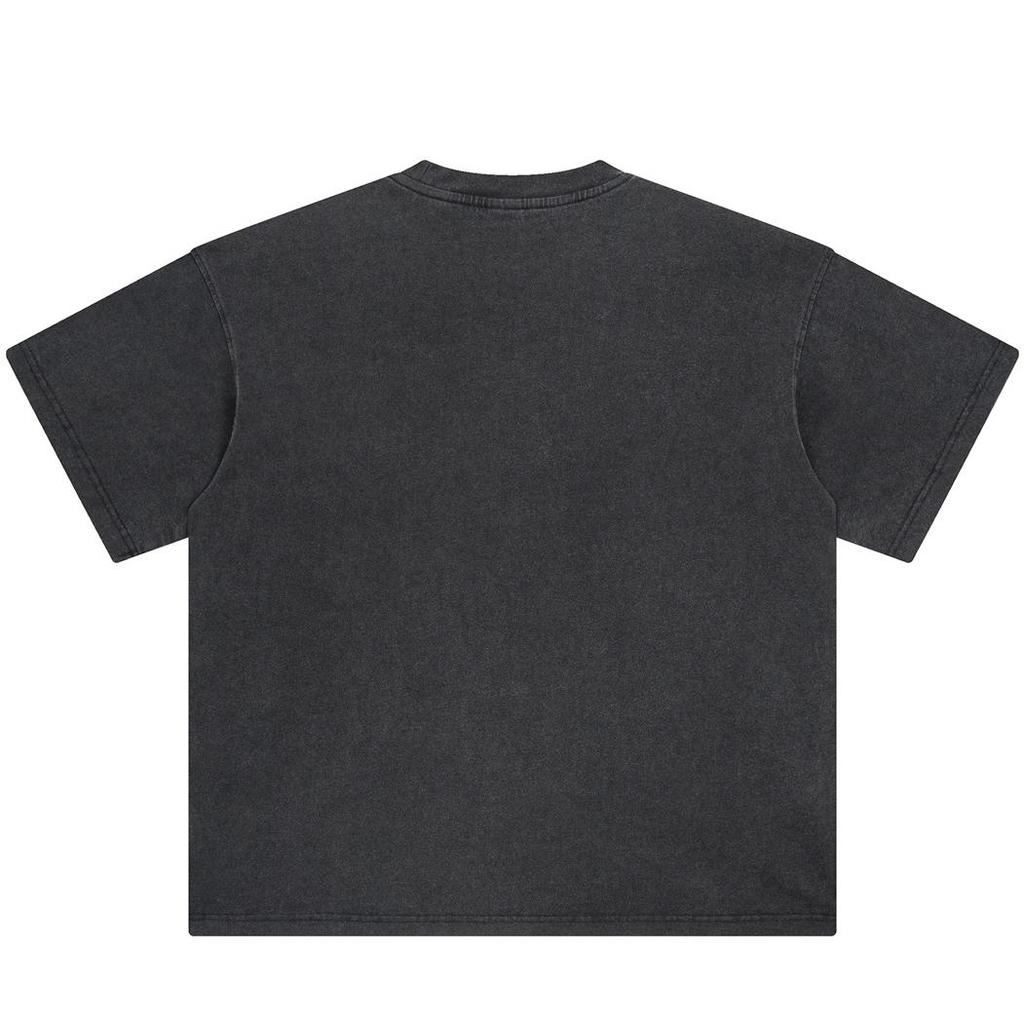Streetwear Bat Skeleton Graphic Washed Black T-Shirt Cotton Unisex Tops Tees Summer Short Sleeves T Shirt