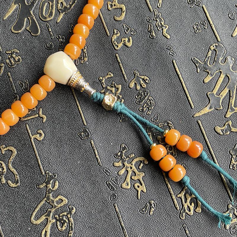 Honey Yellow Weathered Bodhi Seed Beads Mala Bracelet for Men and Women