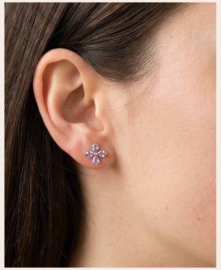 Stainless Steel CZ Stone Clover Flower Stud Earrings for Women Cartilage Ear Piercing Jewelry Aros