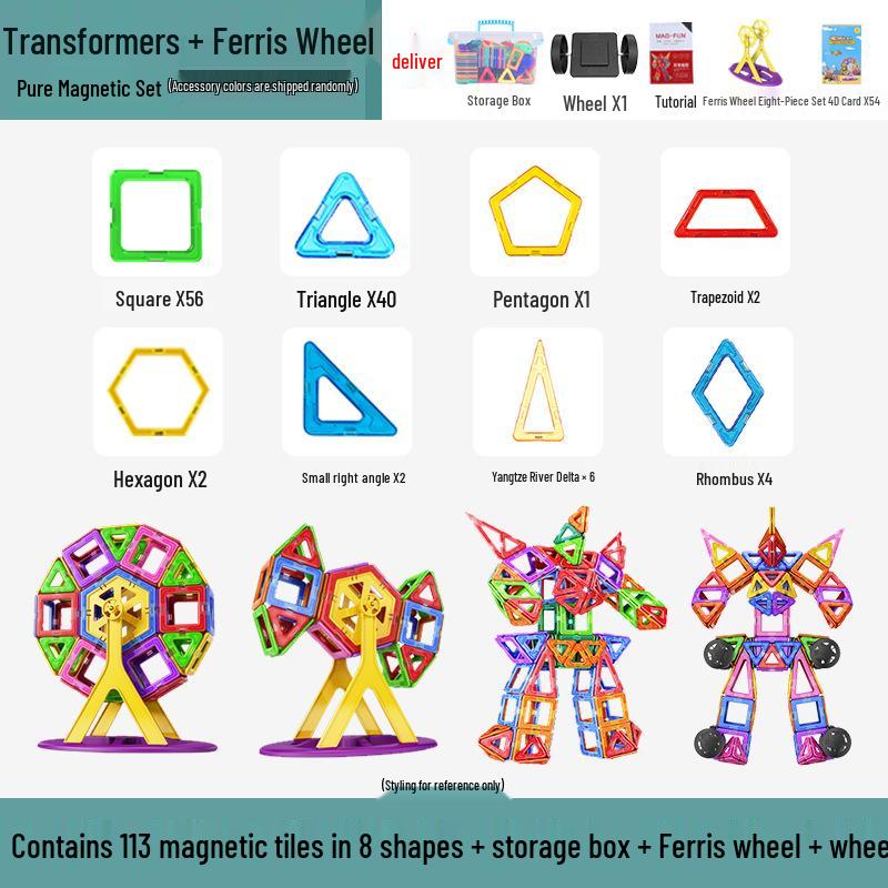 Large Magnetic Tiles Building Blocks Set for Kids - DIY Educational Toy