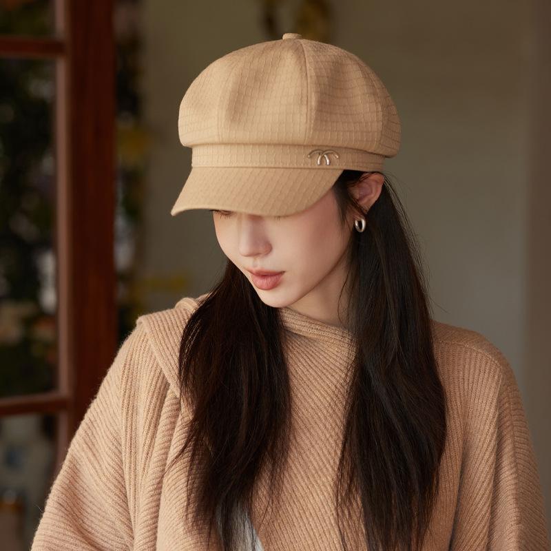 

Осень и зима новые шляпы женские высококлассные металлический лейбл восьмиугольная шляпа клетчатая литературная и ретро шляпа газетчика тренд One Size