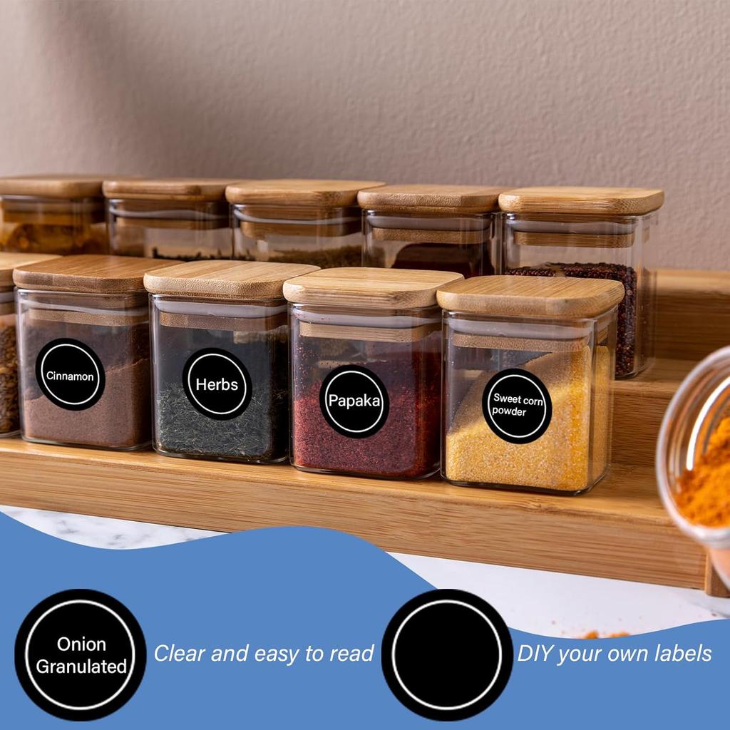 432pcs Spice Labels - Black, 1.4in Round, Waterproof, Preprinted & Blank for Jars, Caps & Organizers