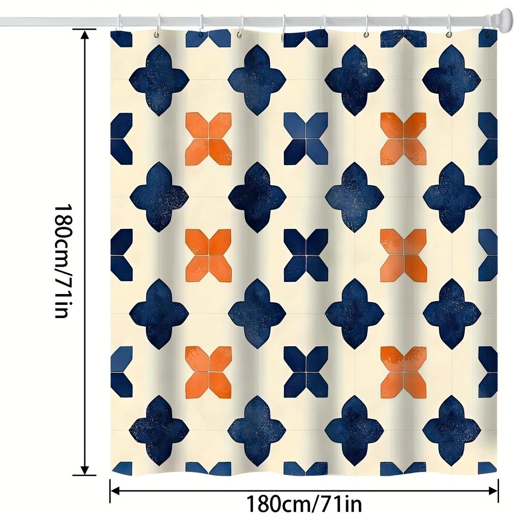Moroccan Abstract Line Color Shower Curtain - Modern Art Design, Machine Washable, Includes Hooks, Partially Lined