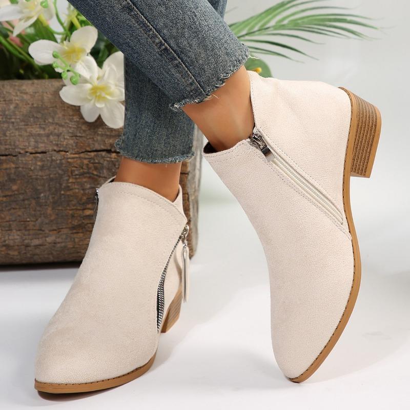 Women's Shoes, Thick-heeled Ankle Boots, Thin Nude Boots