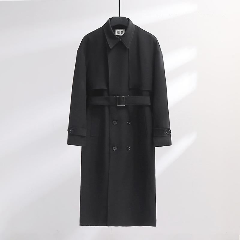 Men's Trench Coat Spring Autumn Long Double Breasted Lapel Windbreaker with Belt England Style M-6XL